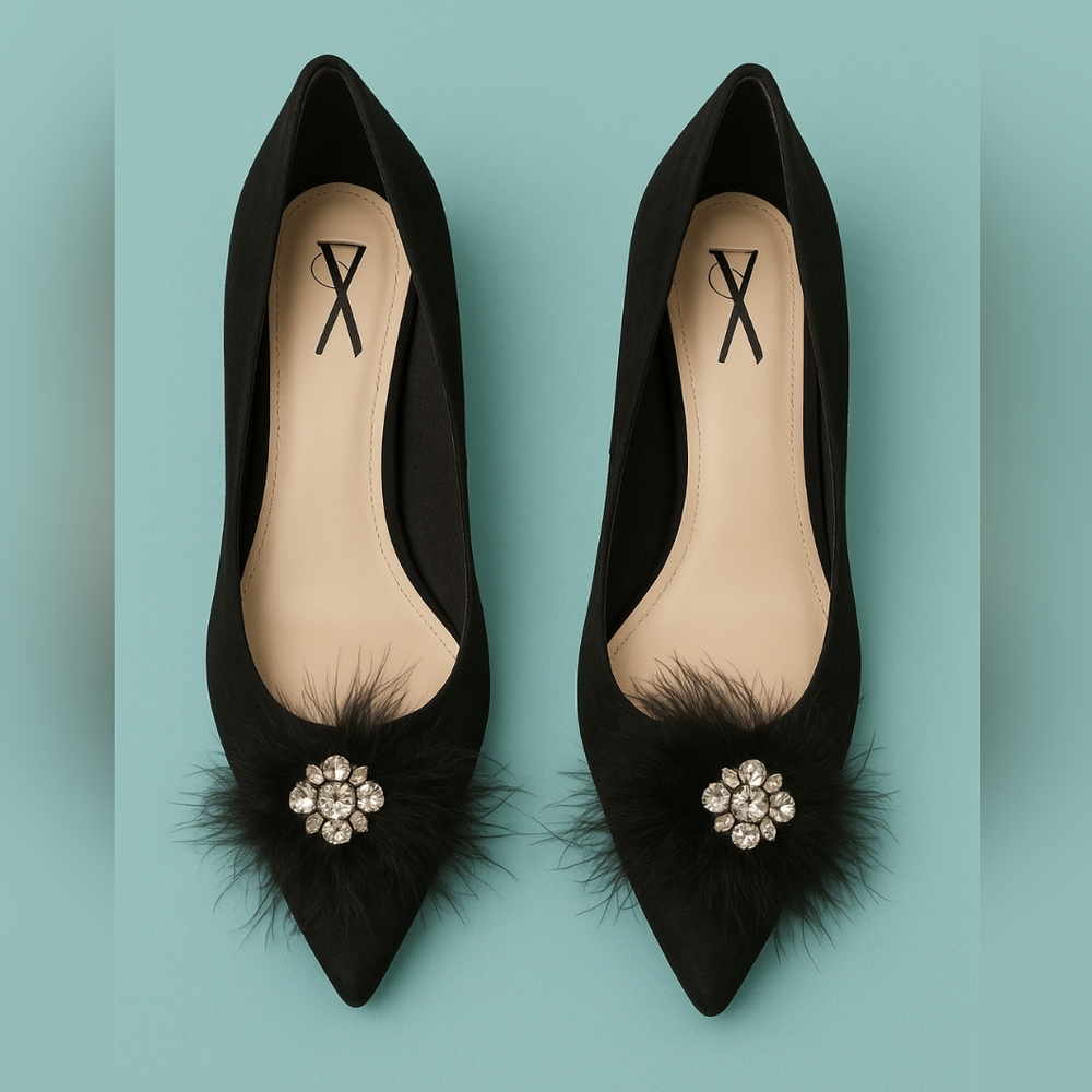 Elegant Black Feather Embellished Women's Shoes